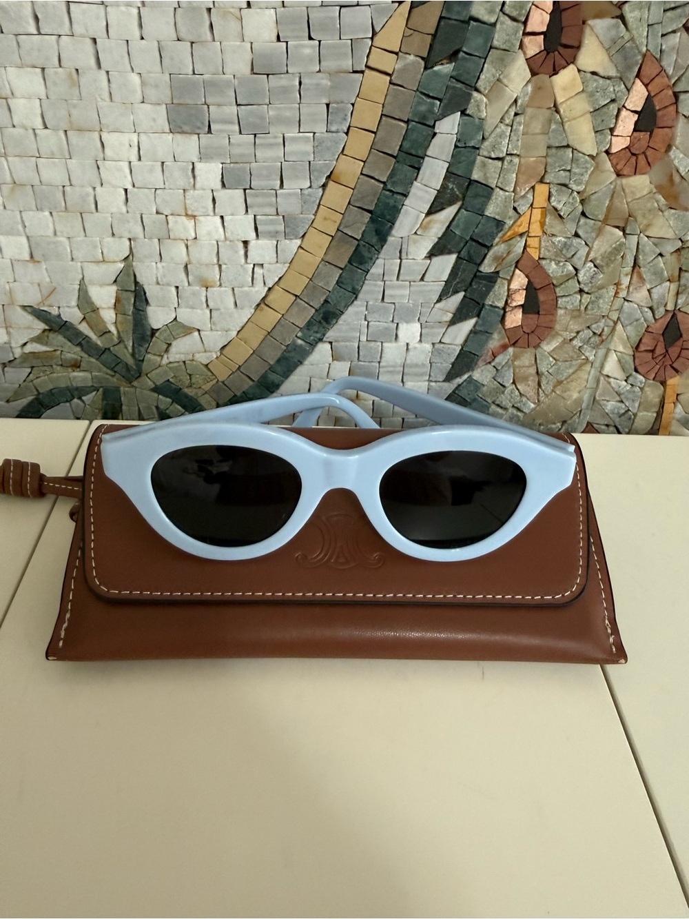 Celine Light Blue Cat-Eye Sunglasses with Black Lenses